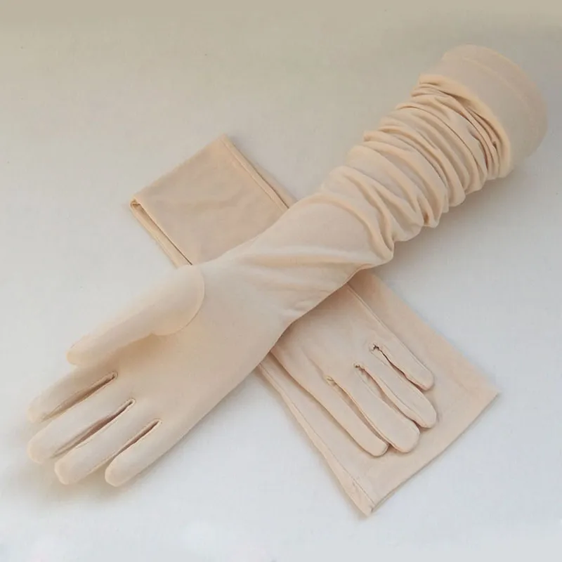 Women Summer Long Cotton Modal Sunscreen Gloves Arm Cotton Half Finger Gloves Cuff Sun Hand Protection Anti-UV Driving Gloves (2)