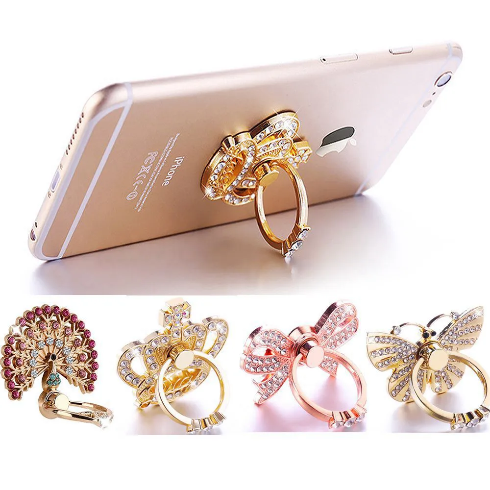 Diamond Bling Metal Finger Ring Houder 360 Graden Mobiele Telefoon Stand Bracket Universal voor iPhone 12 Samsung Huawei Xiaomi LG Moto Cellphone