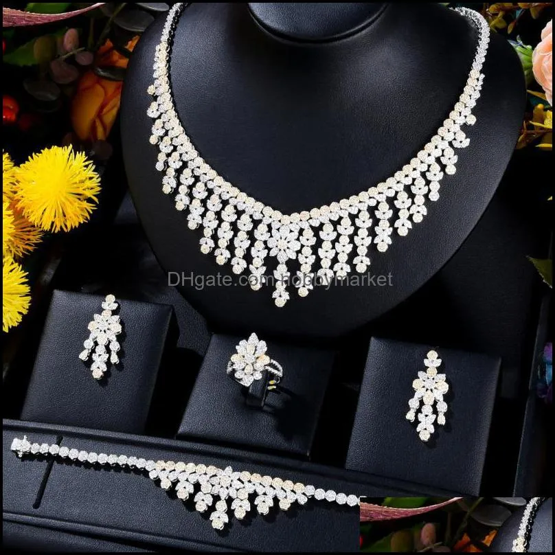 Earrings & Necklace Blachette Noble Fashion Luxury Cubic Zirconia Pendant Bracelet Earring Ring 4PCS Women`s Wedding Banquet Jewelry