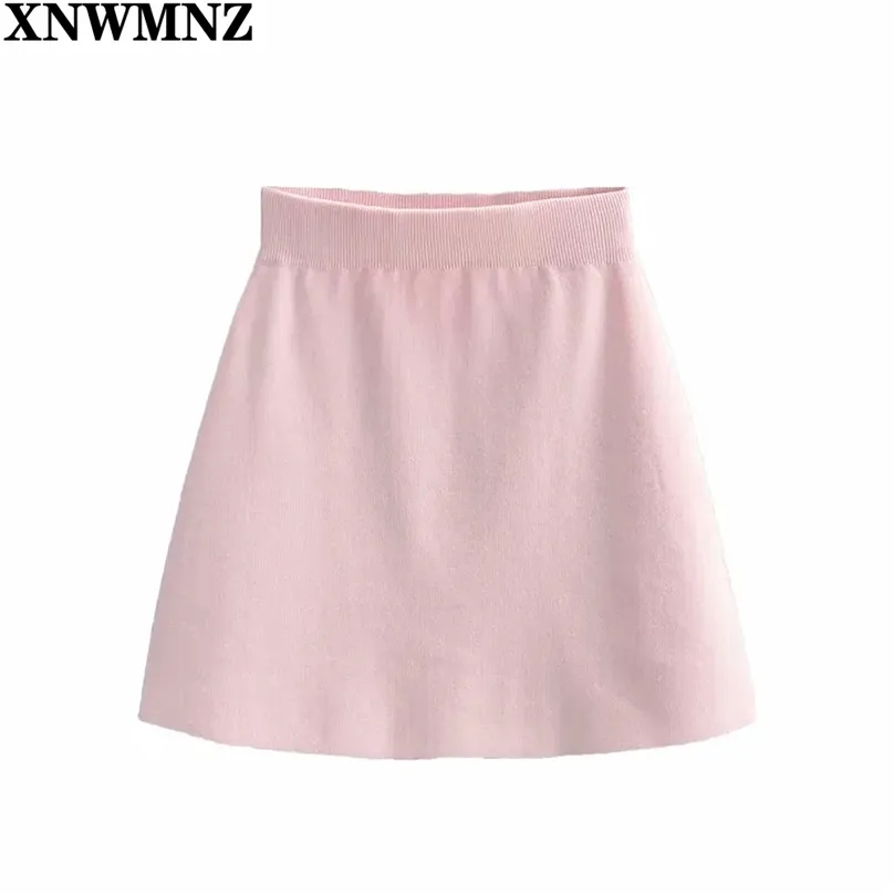 Femmes mode tricoté jupe courte femme mignon taille haute s été rose Mini élastique une femme 210520