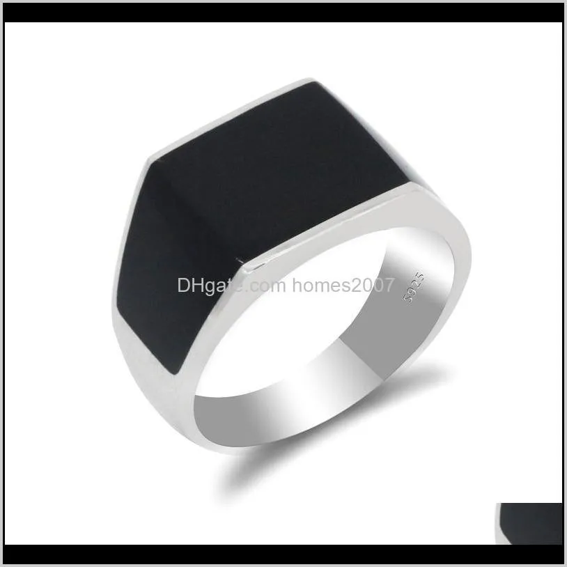 JewelryTurkish Men Ring 925 Sterling Sier Zwart Email Ringen voor Mannelijke Vrouwen Unisex Engagement Bruiloft Verjaardag Sieraden Gift Cluster Drop D