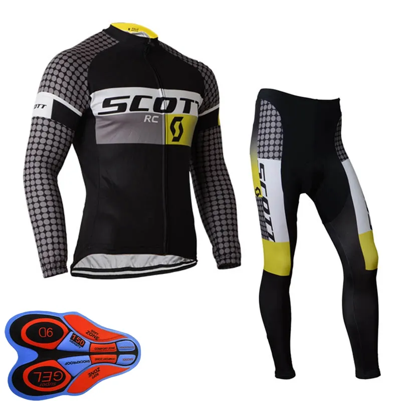 Vår / Autum Scott Team Mens Cykling Jersey Set Långärmade T-shirts och byxor Suit MTB Bike Outfits Racing Cykel Uniform Outdoor Sports Wear Ropa Ciclismo S21042054