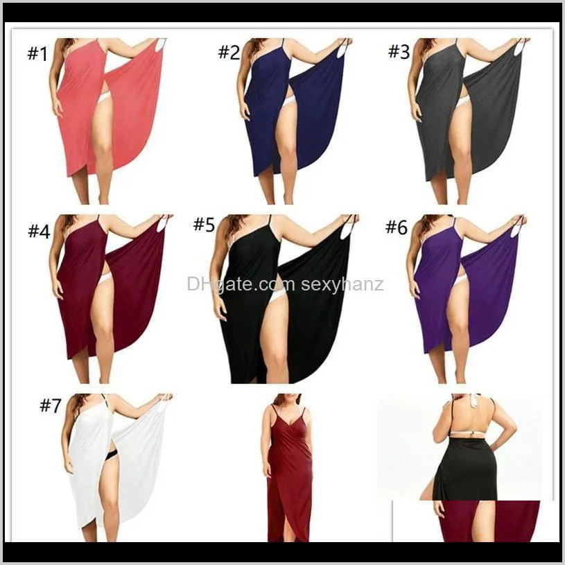 s-5xl women bikini cover up wrap solid color beach maxi dresses sexy backless slip dresses gallus dress beachwear lady party clothing