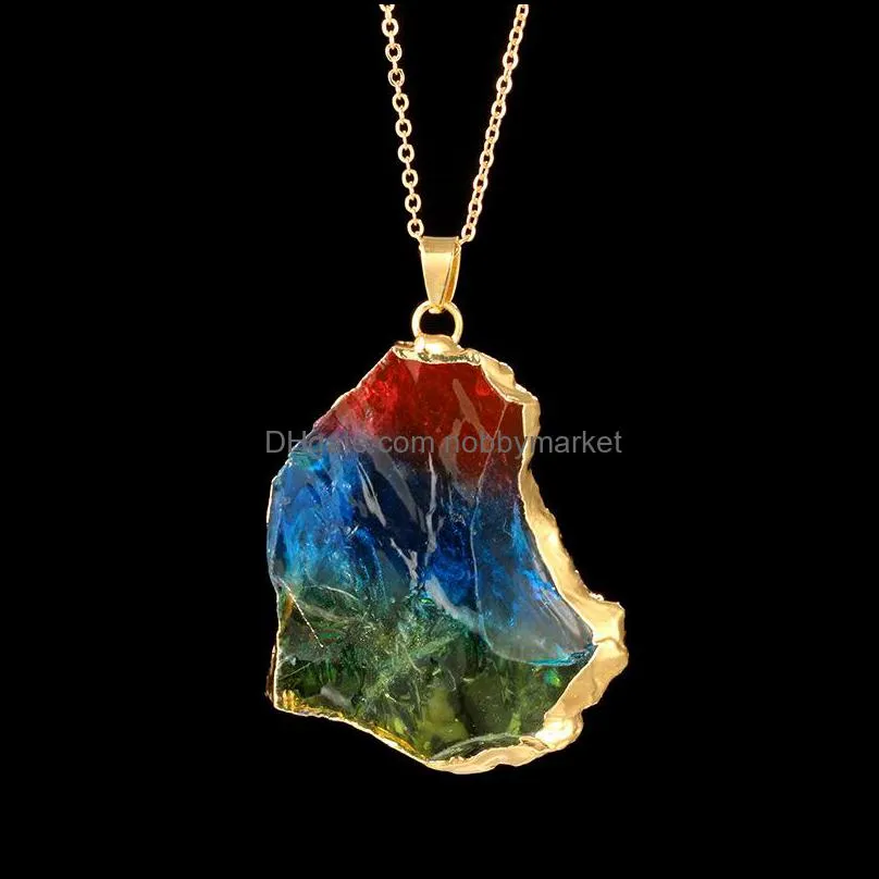 Famous colorful Natural Stone Necklaces Minimalistic Geometric Stone pendant Gold chains For women Ladies Fashion Jewelry Accessories