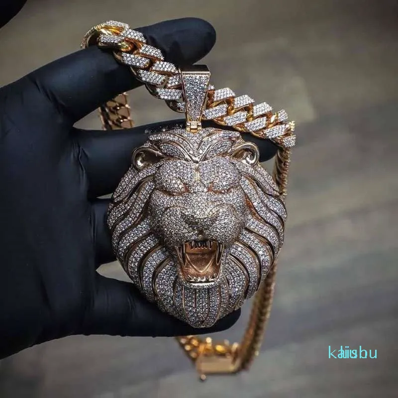 Catena Grandi pendenti Gioielli da uomo Hip Hop Collana di design di lusso Bling Diamond Lion Animal Rapper Accessori per DJ