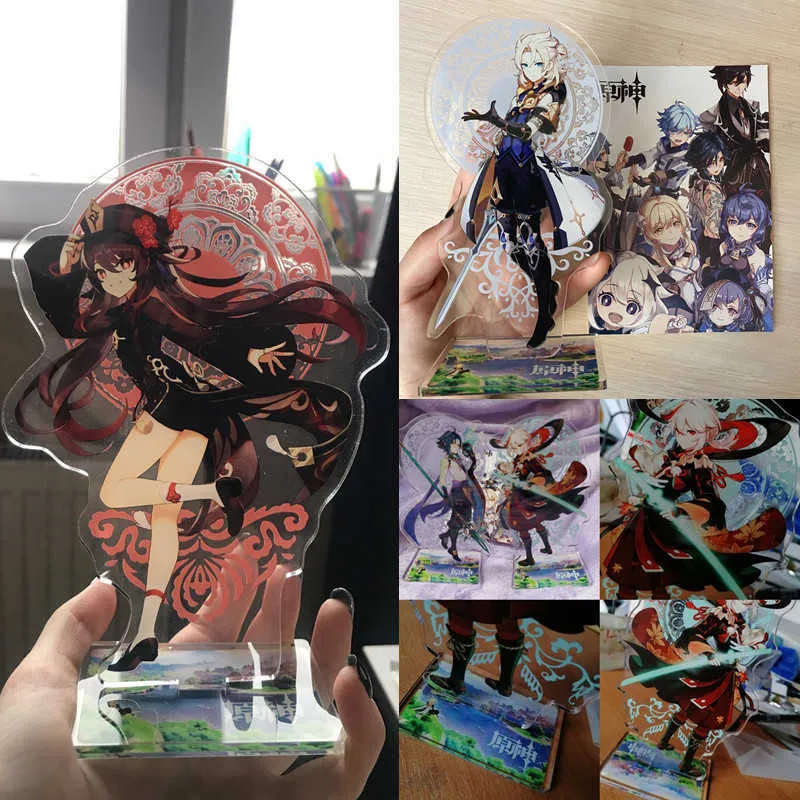 Anime Figure Genshin Impact Diluc Venti Klee Keqing Qiqi Acrylic Stand Model Plate Desk Decor Standing Sign Keychain Lisa Jean G1019