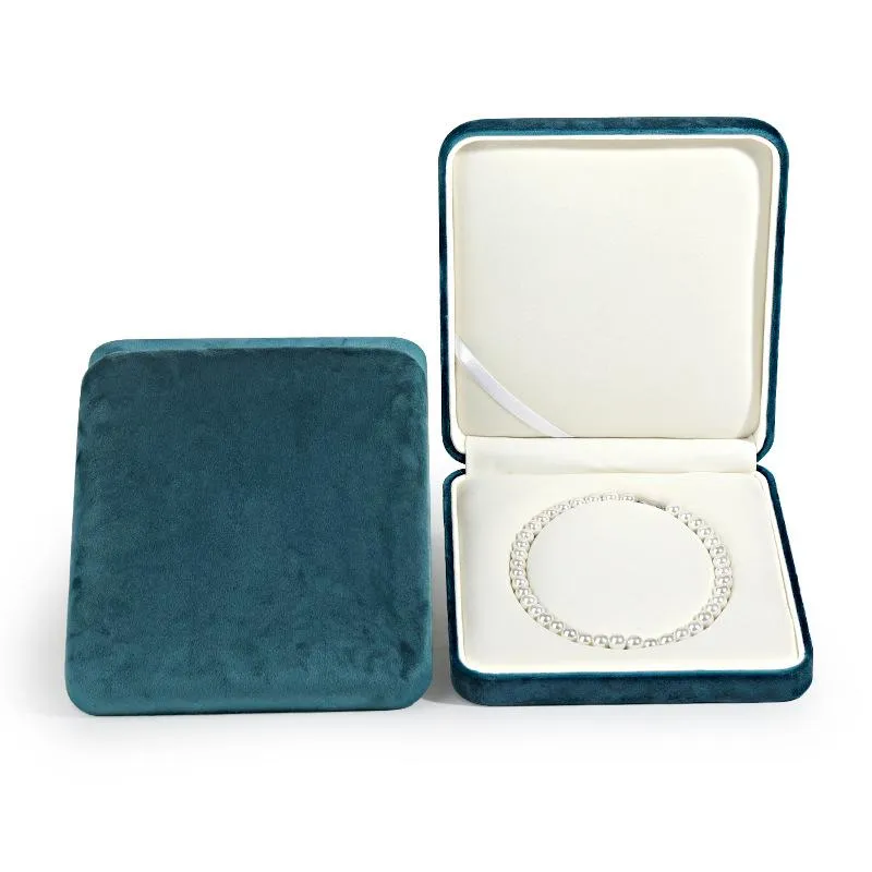 ジュエリーポーチ、バッグ孔雀の青い真珠のネックレス包装厚いベルベット箱フランネルギフトディスプレイイヤリングブレスレットボックス結婚式19.7x22.6x4