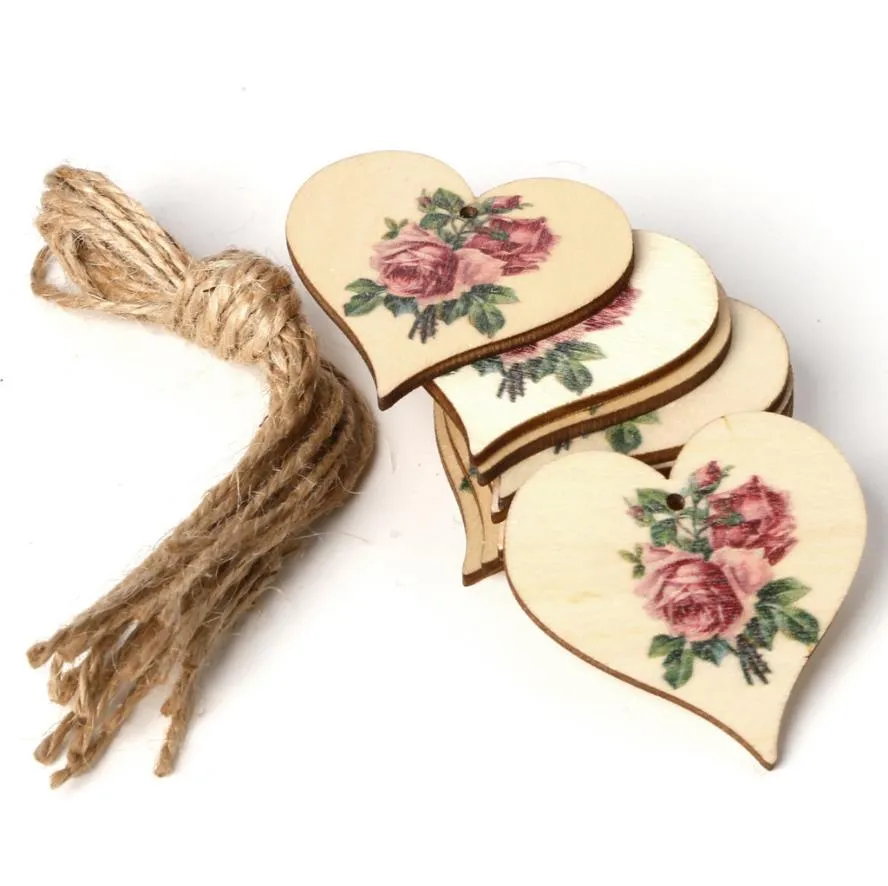 Ciondolo appeso a festa in legno Vintage Rose Flower Angel Colorato stampato Festival Tree Ornament 10 pz / lotto Decorazioni per la casa fai da te ZYY978