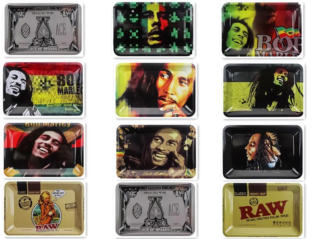 Rökning Tillbehör Rullande metallfack Bob Marley Råstorlek 180 * 125 * 15mm Tobak Tecknade Roll Hand Roller Cigaretter Verktyg