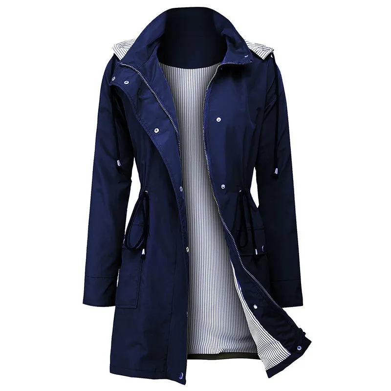 Womens navy raincoat with hood cheap