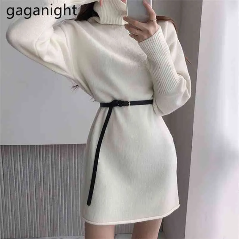 Gebreide vrouwen korte warme jurk herfst winter mode solide coltrui trui jurken chic koreaanse stretchy vestidos 210601