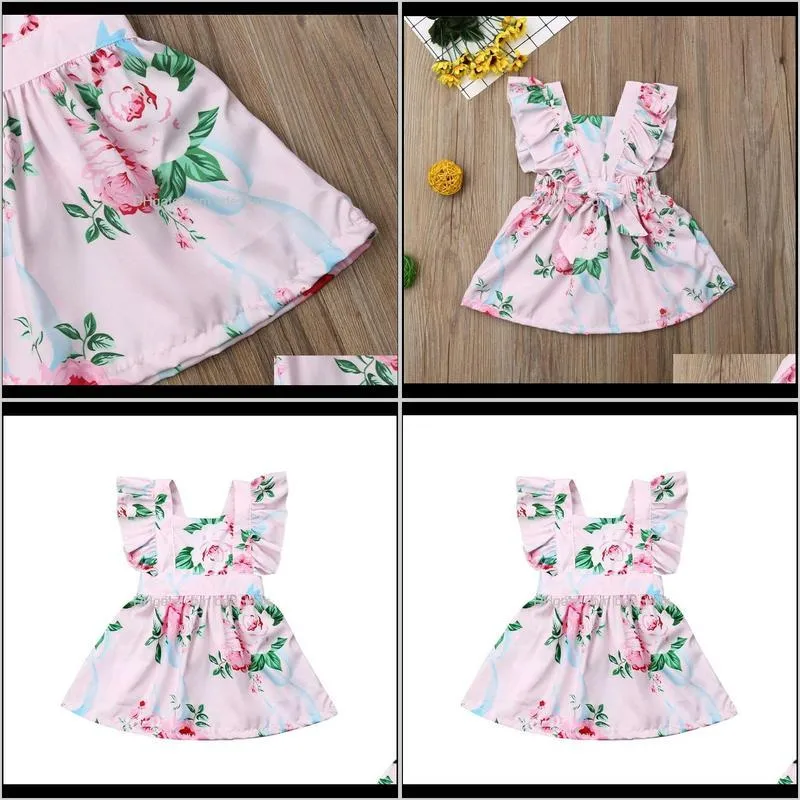 2019 New Infant Baby Girls Floral Dress Butterfly Sleeve Dress Baby Sweet Sundress Outfit Sunsuit Clothes Set 0 to 24M