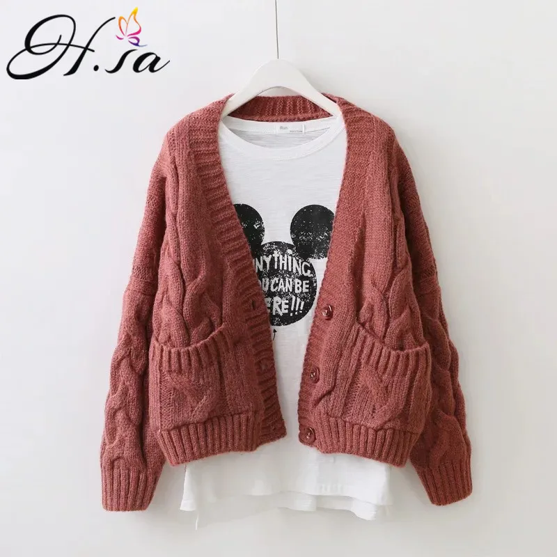 H.SA Women Spring Open Stitch Knitted Outerwear Twisted Oversized Sweater Cardigans Long Sleeve Casual Poncho Jacket 210417
