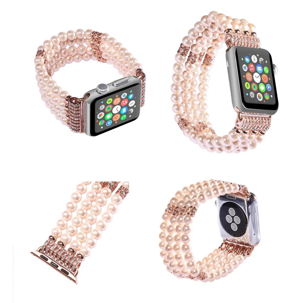 Luxury Women Jewelry Stainless Steel Strap For Apple Watch Ultra 49mm Band 8 7 41mm 45mm 4 3 40mm 42mm Pearl Diamond Bracelet iWatch Bands SE 6 5 38mm 44mm