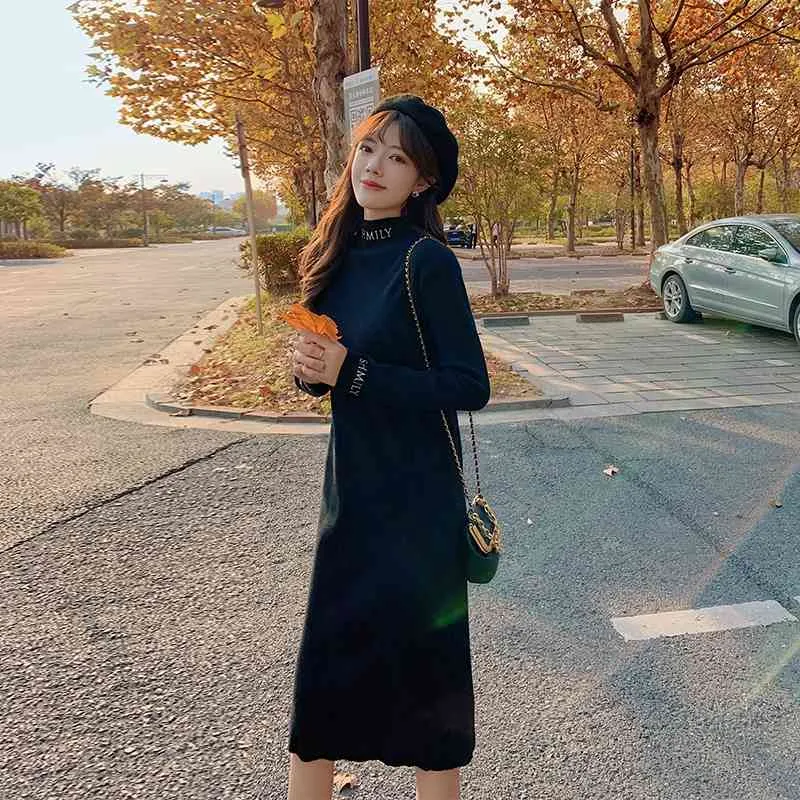 Korean Turtleneck Dresses Turtleneck Warm Korean Style Minimalist Casual Sweater  Dress