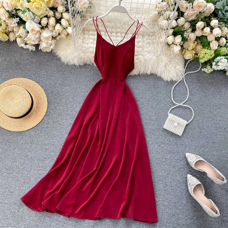 Seaside Holiday Backless High-Waisted Slimming low back dress - Elegant Solid Color Sleeveless L508 210527 for Women