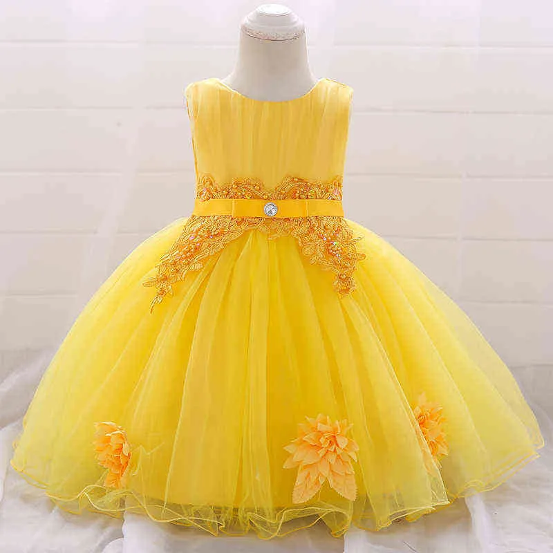 2021 White Gown Baby Girl Dresses Party and Wedding Chopening Dress for Girl Frock 2 1 År Birthday Princess Dress 6 12 Månad G1129