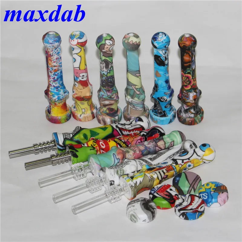 Rookpijp siliconen nectar bong met 14,5 mm titanium tip dabbergereedschap wateroverdracht afdrukken siliconen dab rietololiepijpen