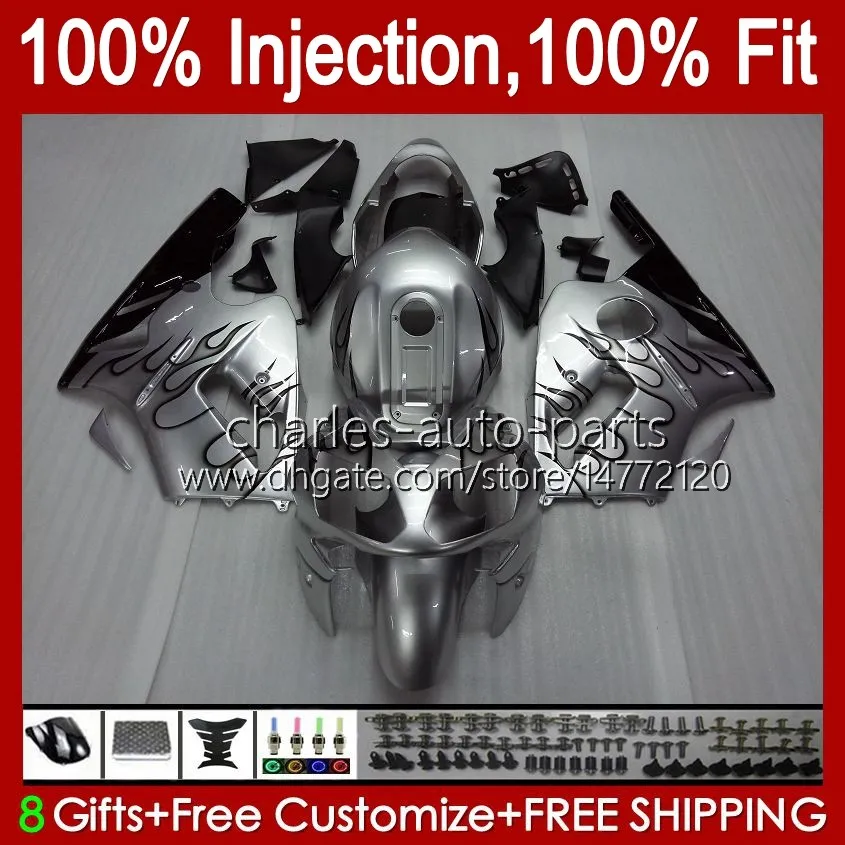 100% FIT Injektion för Kawasaki ZX1200 C Silvery Flames ZX 1200 12R 1200CC 00 01 48HC.26 ZX 12 R ZX12R 00 01 ZX-12R 2000 2001 OEM Fairing Kit