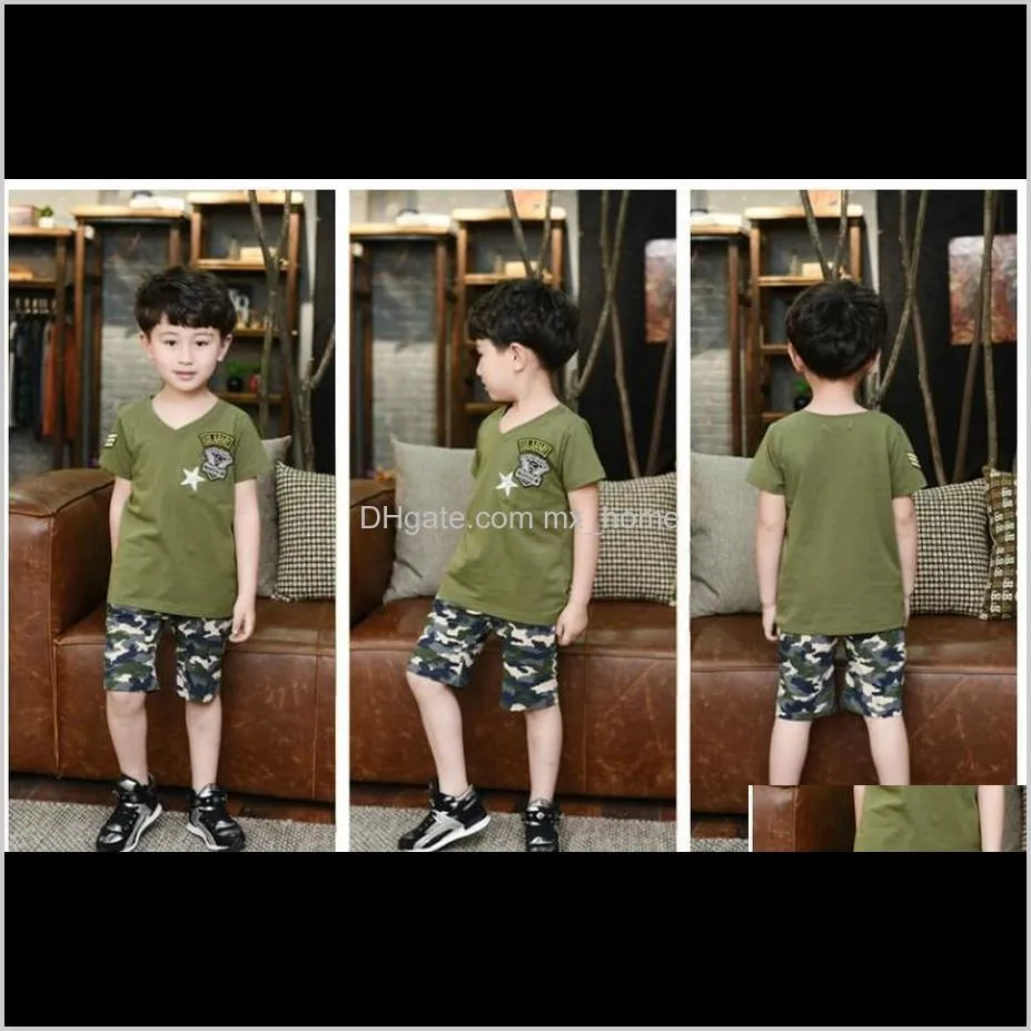 retail summer big boys girls camouflage clothing sets children short sleeve t-shirt+shorts 2pcs set kids camouflage suit summer camp