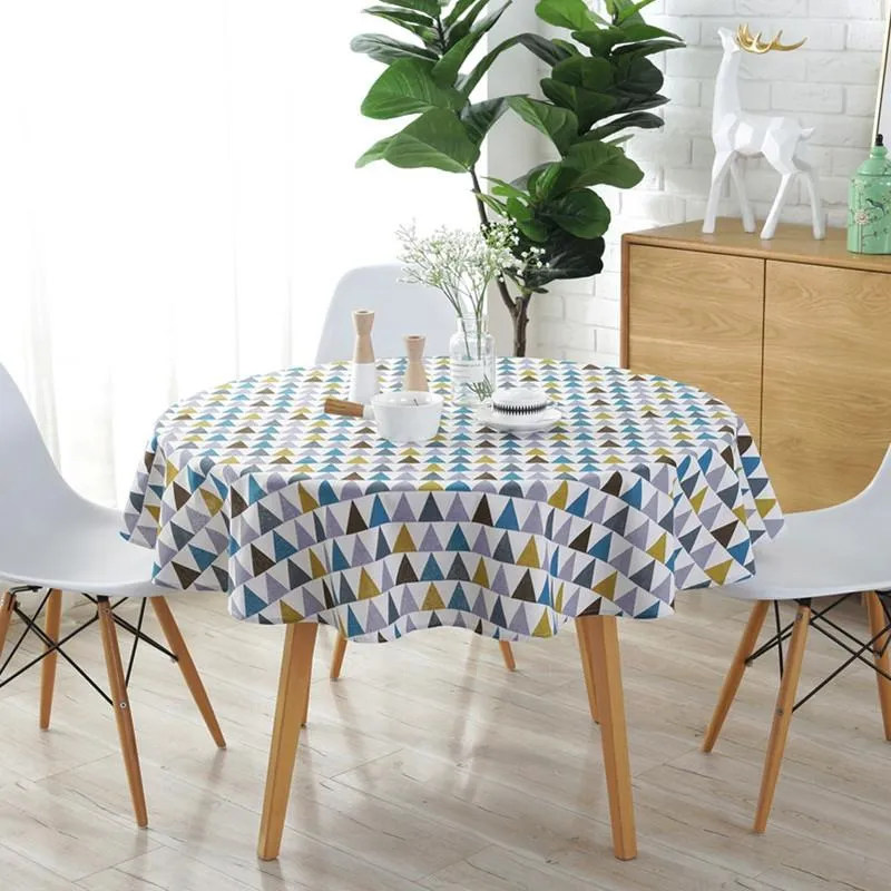 Cotton Linen Round Table Cloth Color Triangle Gray Arrow Printing Tablecloth Household Simple Table Decor Cloth Customized VT1941