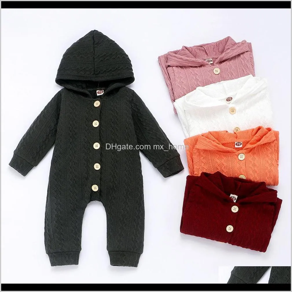 Rompertjes jumpsuitsRompers kleding baby moederschap drop levering 2021 kinderen baby meisje jongen kleding gebreide hoodie knop romper jumpsuit in het algemeen