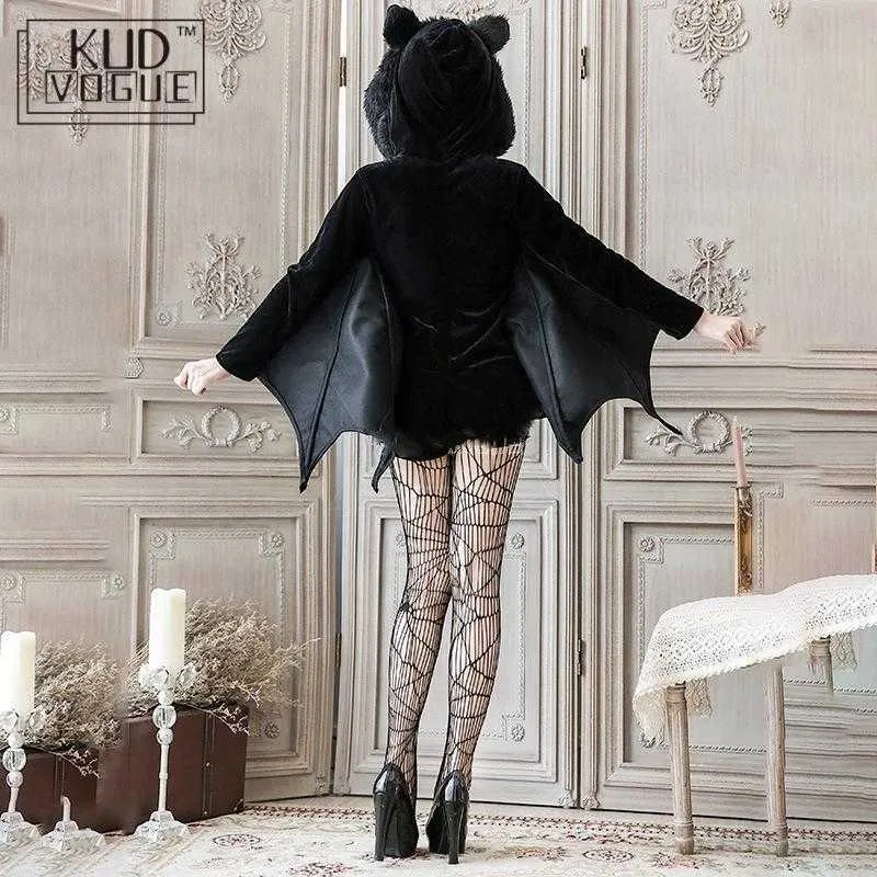 Black Vampire Bat Costume Cosplay Masquerade Woman Evil Horror Manica con cappuccio Costumi di Halloween Cos Y0913