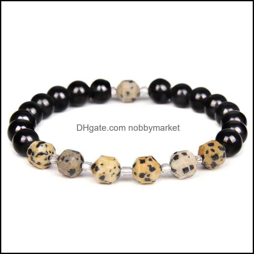 Nature Beaded Distance Bracelet Women Men 8mm Natural Stone Rock Tiger Eye Black Onyx Healing Beads Stretch Lucky Yoga Jewelry