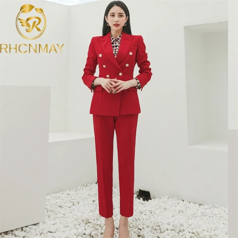Save Big on Bulk Ladies Two Piece Pant Suits Ladies Office Workwear Red Two  Piece Set Pants: Women's Double Breasted Blazer Pencil Pants Korean