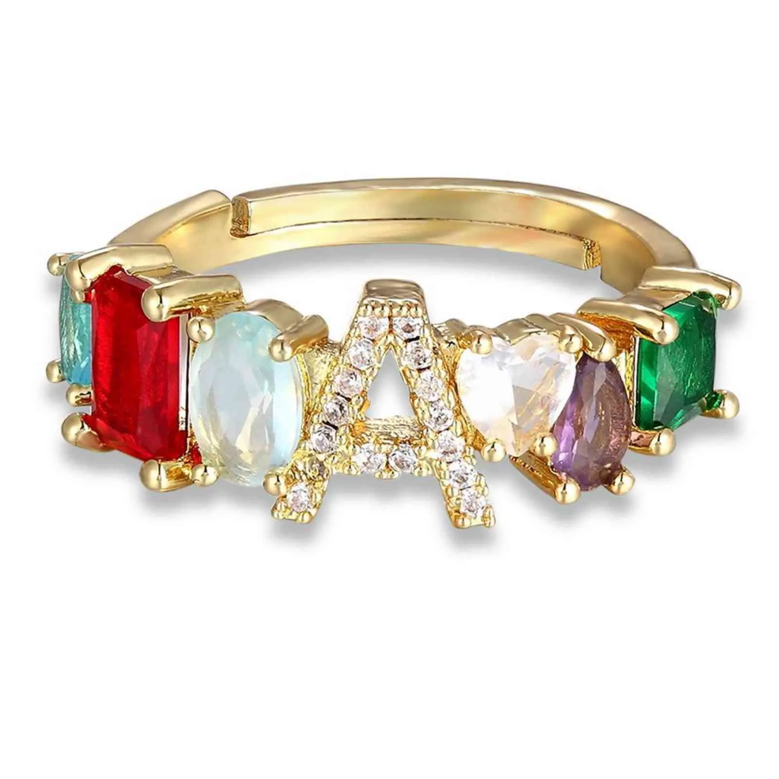 Anillos personalizados ajustables A Z anillo inicial bohemio cobre zircon arcoíris letra mujer fiesta boda joyería regalo