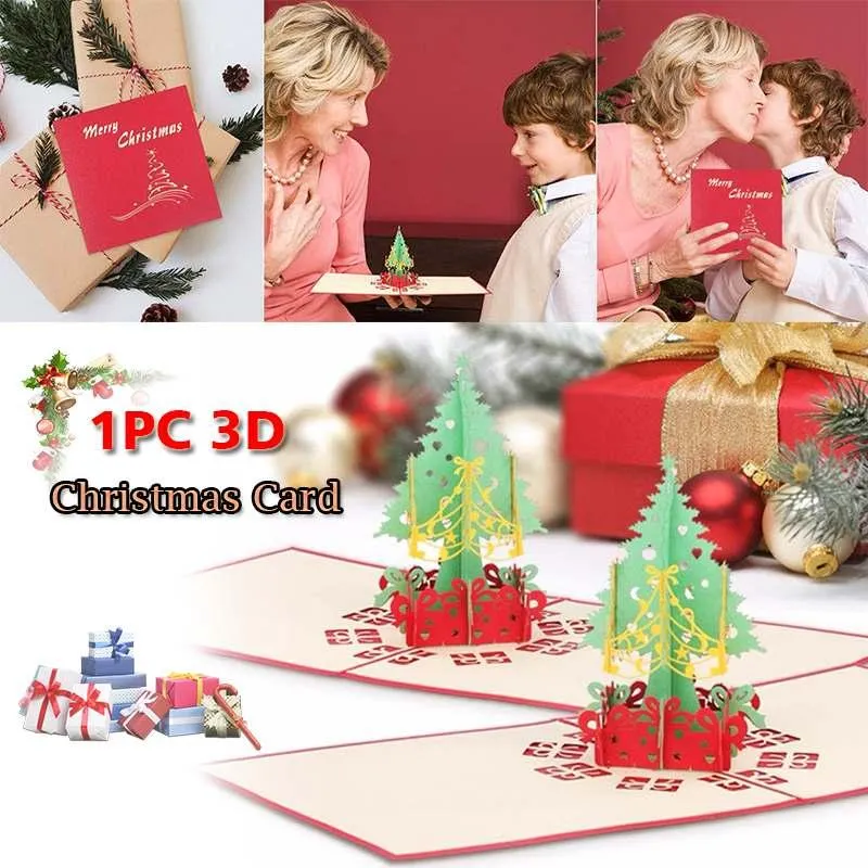 Приветствующие открытки 3D Рождественская елка год для вечеринок подарки подарки благословения семье/друзьям