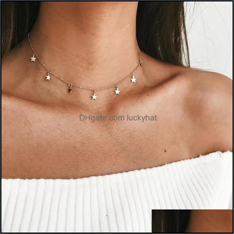 Gold Color Star Party Women`s Pendant Necklace Fashion Female Choker Necklaces Jewelry Simple Ladies Pentagon-Star Jewelry Gifts
