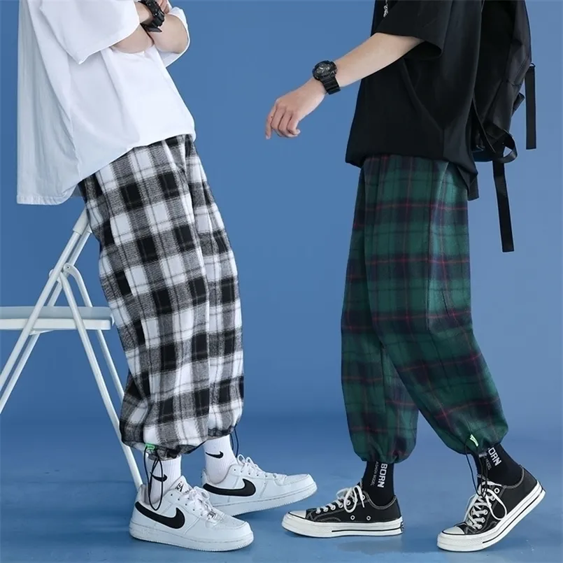Harajuku Plaid Hosen männer Bequeme Lose Streetwear Jogger Koreanische Casual Alle-spiel Trendy Flanell Breite Hosen 220311