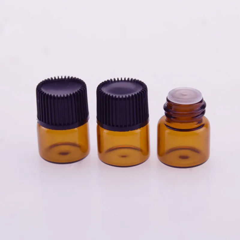 1000pcs/lot 1ml Mini Amber Glass Essential Oil Sample Bottles With Reducer & Cap