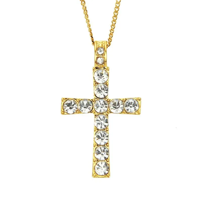 Pendant Necklaces Hip Hop Stainless Steel Gold Fashion Long Nacklace Men 2021 Jewelry Zircon Cross Pandent Religion Judea Cuba Chain Boho
