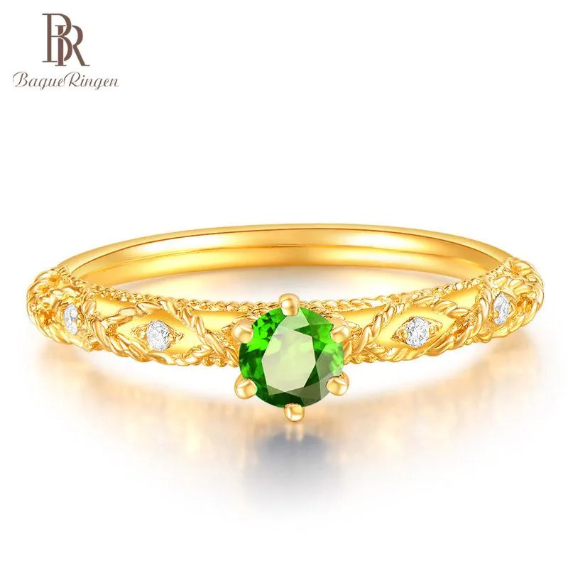 حلقات الكتلة Bague Ringen Fashion Gold Color خلق الزمرد للنساء حفل زفاف Green Gemstone فتح هدية حلقة قابلة للتعديل