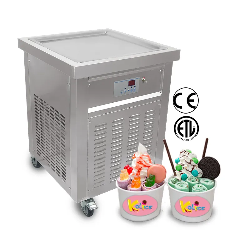 Kolice Commercial ETL CE -köksutrustning Single Square 52x52cm Pan Instant Roll Ice Cream Machine med PCB av temperaturkontroller