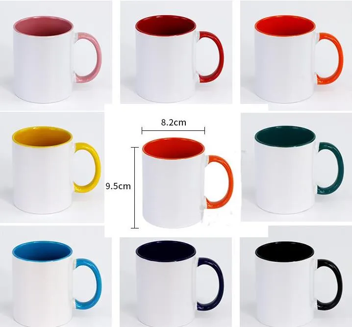 Blank Sublimation Ceramic mug handle Color inside blanks cup by Sublimations INK DIY Transfer Heat Press Print SN2752