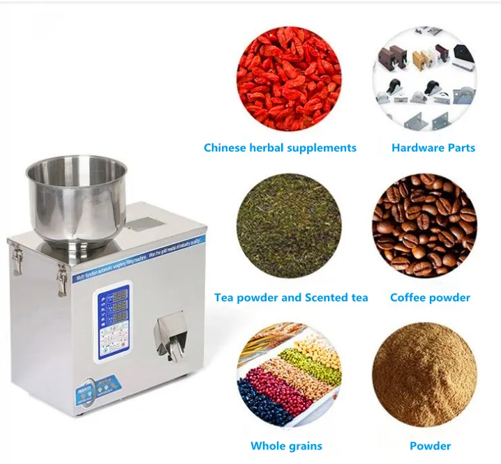 multifunction small processing machinery salt particle subpackage coffee powder filler weight filing racking machine