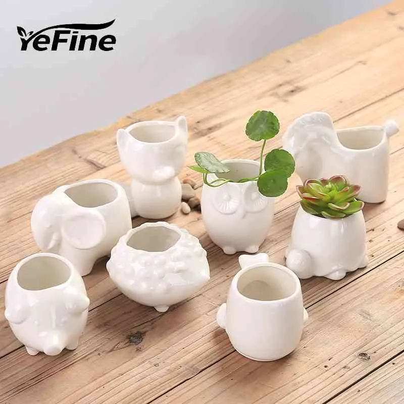 Yefine Creative Ceramic Flowerpot Sadzarka Bonsai Garnki Garnki Sadzarki Jardin Bonsai Biurko Soczyste Doniczka Kwiatowe Słodkie Doniczki 210401