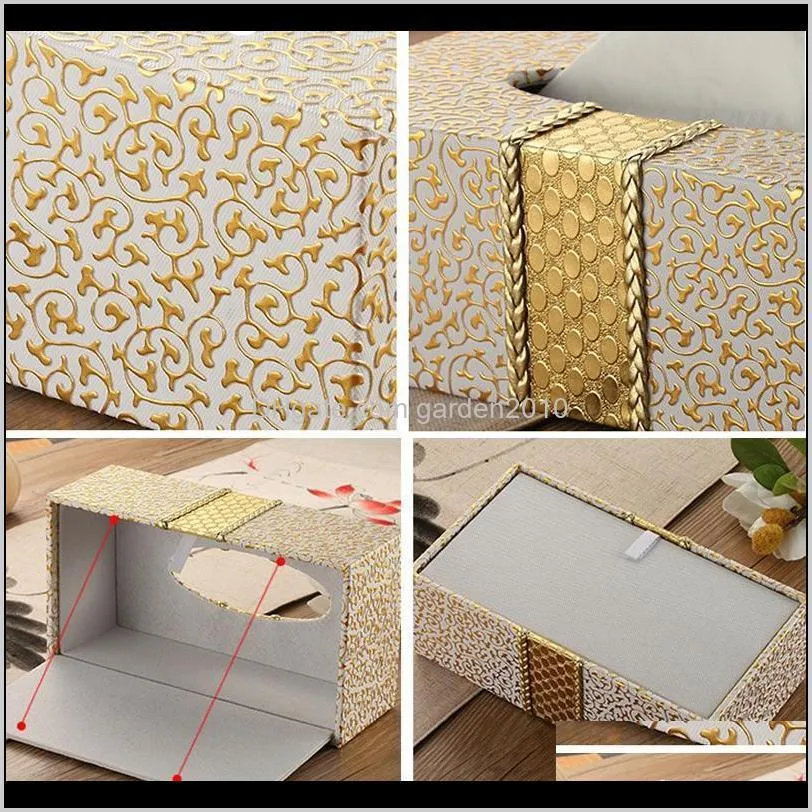 simple and fashionable square leather golden paper tissue box living room office decoration