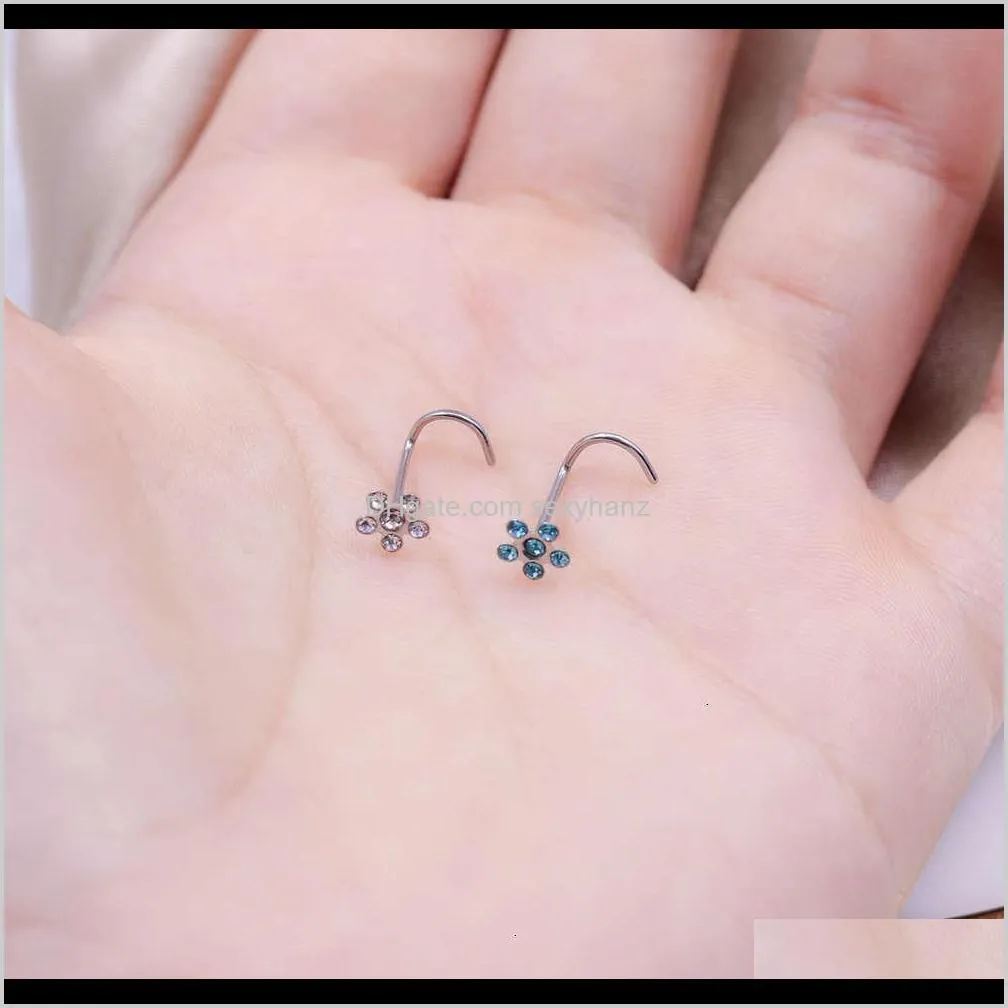 flower ring stainls steel curved angle s-shaped nose nail puncture jewelry