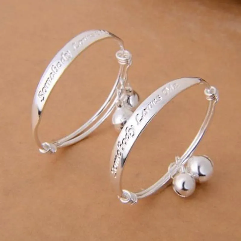 925 Sterling Silver Baby Bracelets for Boys and Girls Adjustable Size Engraved Letters Bangle