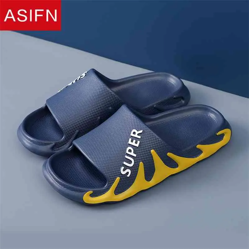 ASIFN Summer Men's Beach Slipper Indoor Trend Slides Non-slip Home Bathroom Couples Eva Sandals Slipper Men Shoes 210619