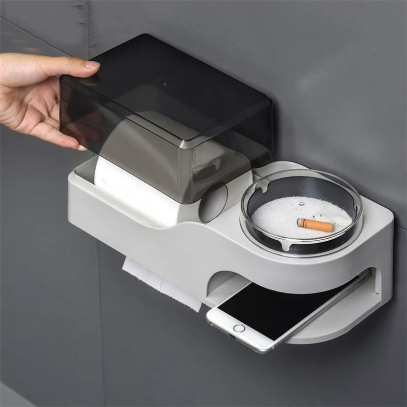 WCアクセサリーのための灰皿が付いているバスルームのティッシュボックス携帯用トイレットペーパーホルダー210423