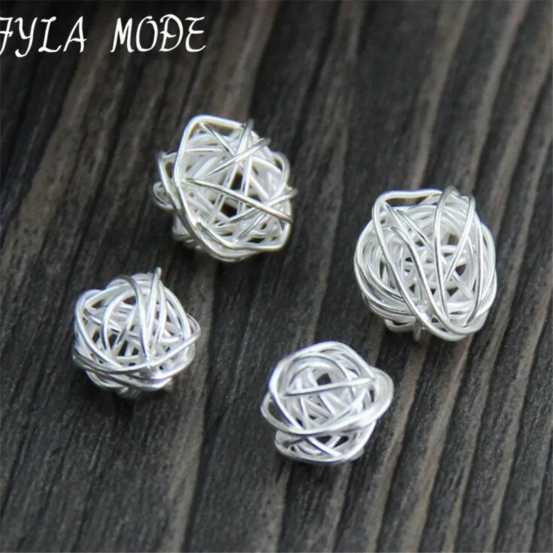 Fyla Mode Thai Silver Hollow Twisted Ball Wire Bead DIY Fashion Bracelets Necklace Jewelry Accessory Women Gifts PKY089 210507