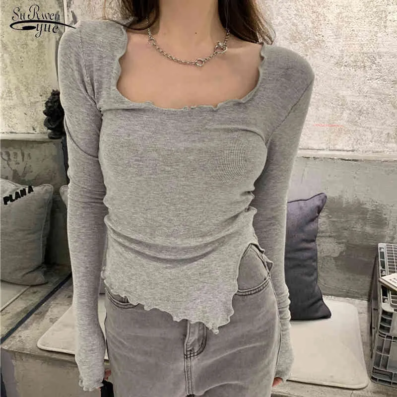 Czarny Skinny Wewnętrzny Z Długim Rękawem Okrągły Neck Tight Damska Bluzka Kobiety Dzianiny Dna Koszule Streetwear Slim Top Female 12697 210521