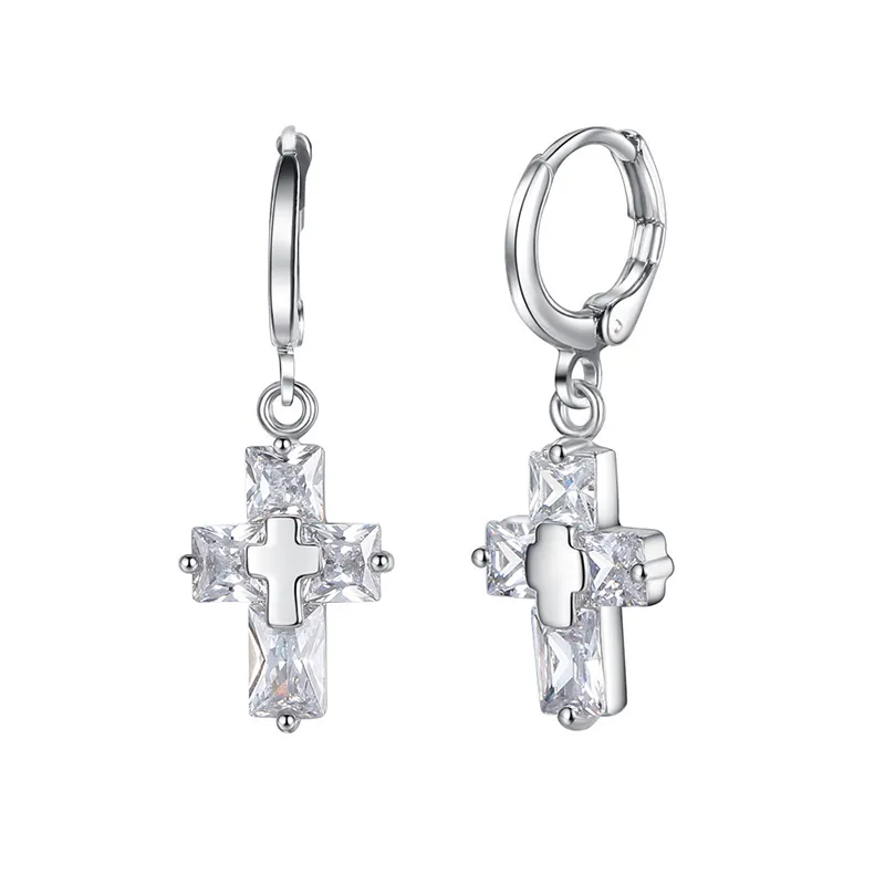 Super Flash Cross Zircon Örhängen Stud High-End Par Fashion Trend All-Match Smycken Tillbehör