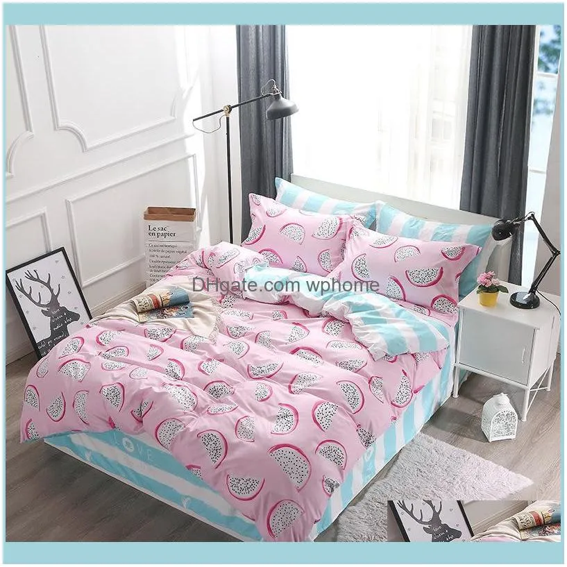 Bedding Sets Gray Tropical Leaf 4pcs Bed Cover Set Cartoon Duvet Child Adult Sheets And Pillowcases Comforter 610011