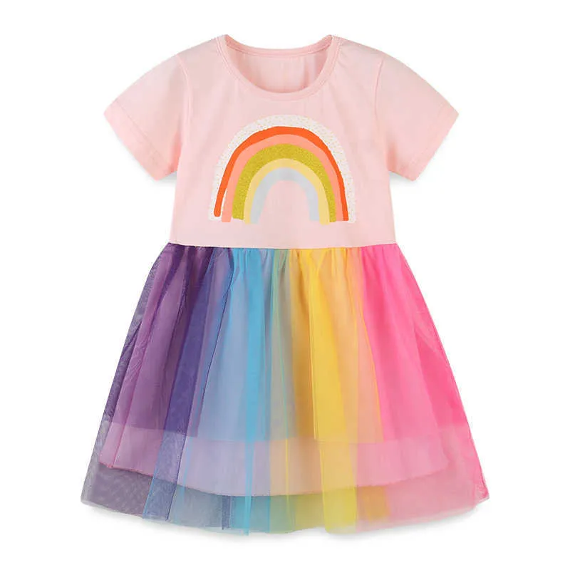 SAILEROAD 2-7 Years Baby Girl Rainbow Dress with Animals Princess Short Sleeve Dresses Children Summer Clothing for Kids Q0716